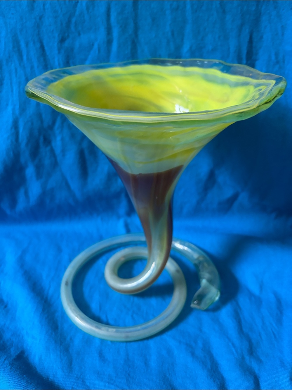 Art Glass Yellow Swirl Decorative Vase